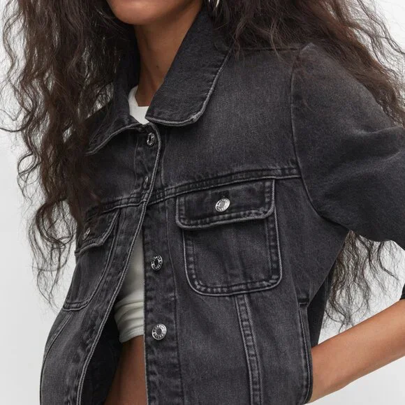 Mango Black Pocketed Denim Jacket/NWT/XXL - Picture 5 of 15